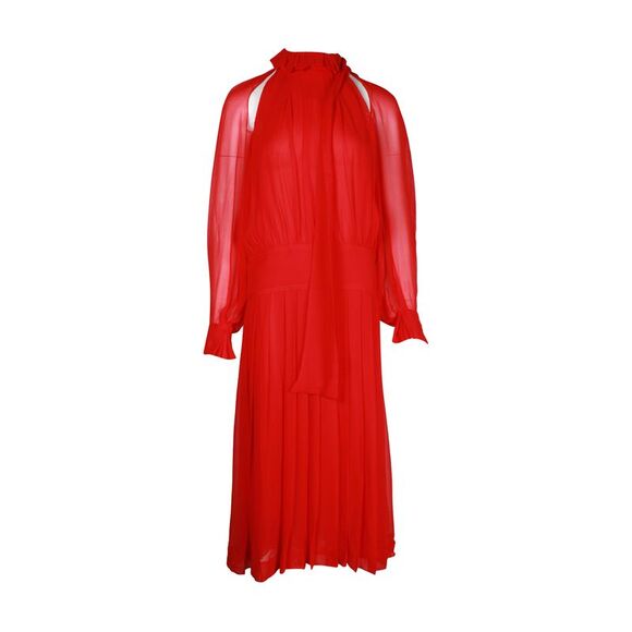 Victoria Beckham Sheer Sleeve Midi Dress in Red Silk - Picture 1 of 4